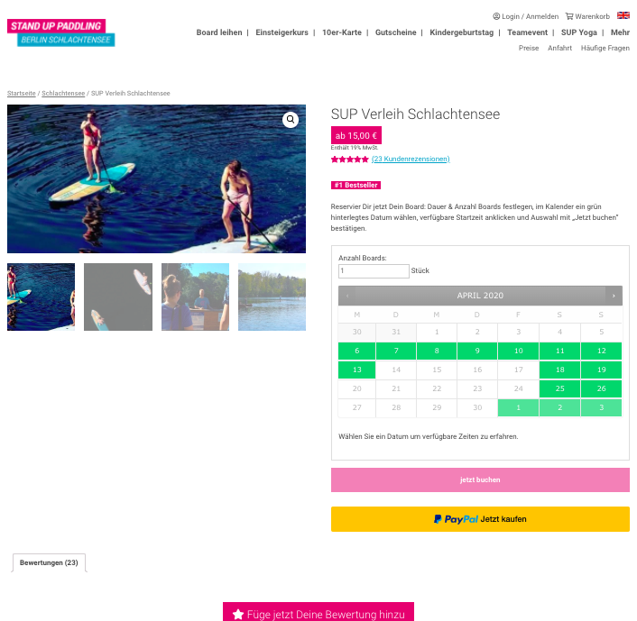 Stand Up Paddling Berlin Schlachtensee SUP Verleih Buchungsseite